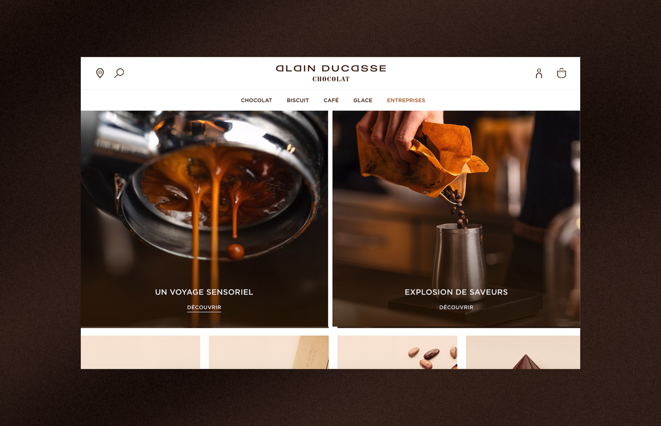Design du site Alain Ducasse Le Chocolat, Manufacture Chocolat - Lila Montecot, Directrice artistique digitale et UX/UI designer sur Paris en France.